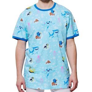 Pixar Loungefly Finding Nemo 20th Anniversary Bubbles All-Over Tee Blue XL NWT